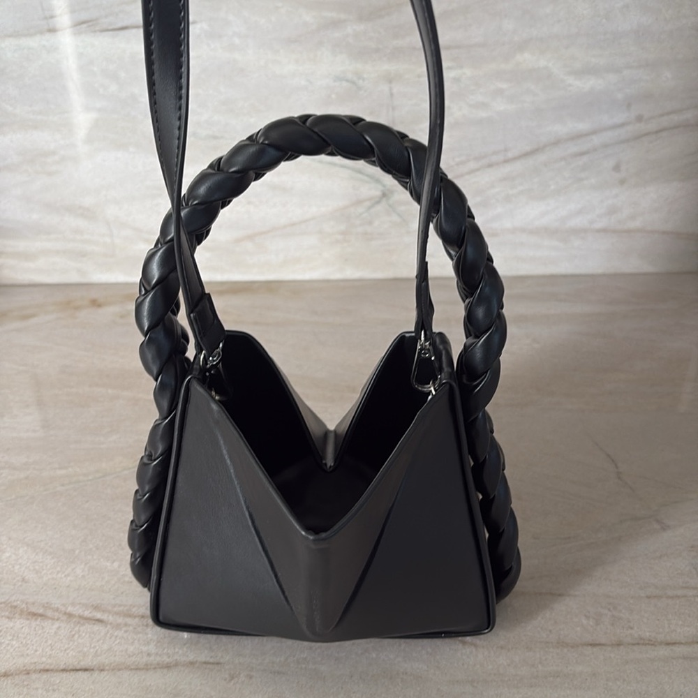 Pookie and Sebastian Black Braided Handle Women's Bag - Picture 4 of 5